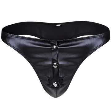 Fashion Male PU Leather Lingerie Briefs / Thong Triangle Panties with Press Buttons - EVE's SECRETS